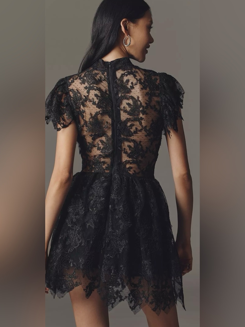 Bardot Black Lace Ruffle High-Neck Dress - Picture 3 of 5